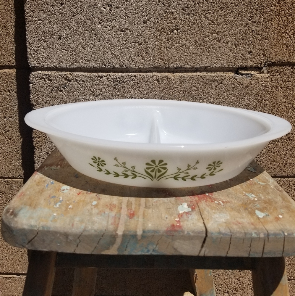 Vintage Glasbake Milk Glass oval serving bowl g…